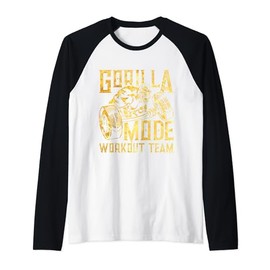 Gorilla Mode Workout Team Dumbbell Beast Gym Fitness Gold Raglan, black