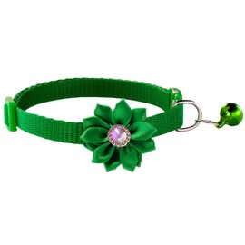 Cat Collar with Bell, Flower Decoration XS Dog Collar Girl Cute Fancy Puppy Collar with Bells for XXS XS Tiny Little Kitten Pet Female Dogs,Neck 7-12 Inch (Green, Neck 7-12")
