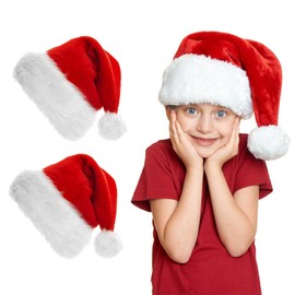 OPAHUTER Red Santa Hat, Pack of 2, Unisex Velvet Comfort Christmas Hats, Plush Christmas Hat, Plush for Family, Christmas, New Year, Festive Party Decorations Accessories (Kid)