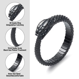 KIRTIJW Mens Snake Rings Stainless Steel Black Ouroboros Snake Ring Gothic Biker Punk Animal Rings for Men Women Size 13
