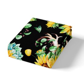 Feelyou Sunflower Comforter Cover Set Yellow Flowers Cow Skull Bedding Set Botanical Floral Leaves Duvet Cover Set Boho Trippy Quilt Cover with 2 Pillowcases King Size