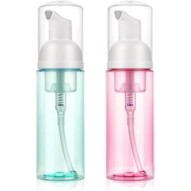 GZRYEJLEI 2 Pack Green+Pink Foam Pump Bottle Dispenser, Travel 60 ml Refillable Empty Plastic Foaming for Hand Soap, Face Wash, Lash Shampoo, Skin Care