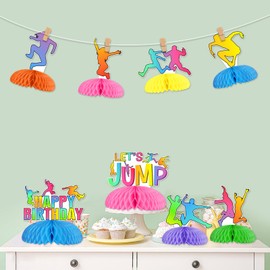 Jollyboom Jump Birthday Party Decorations, 8pcs Jumping Theme Honeycomb Centerpiece Trampoline Theme Happy Birthday Party Table Decorations for Jump Theme Let's Jump Birthday Party Supplies