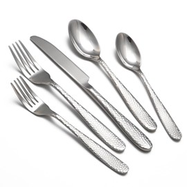 Hammered Silverware Set, 20 Piece Stainless Steel Heavy Duty Flatware Set for 4, Food-Grade Tableware Cutlery Set for Home Restaurant, Mirror Polished, Dishwasher Safe