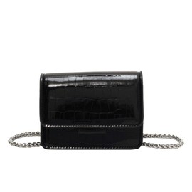 GRUMOTA Small Crossbody Purse Bag for Women,Mini Y2k Metallic Croc-Embossed Handbag,Cute Micro PU Leather Pouch Wallet with Chain Strap (Black)