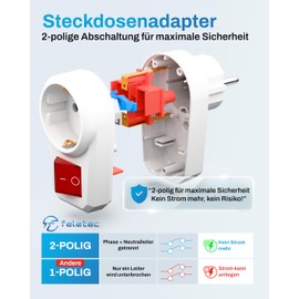 feletec Switchable socket with switch, socket switch, 2-pin, switched socket with child lock, 1 piece