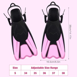 Mineup Snorkel Fins, Adjustable Diving Fins, Short, Size 34-38, Lightweight Diving Fins, Swimming Fins for Children and Adults for Snorkelling, Swimming (Pink Purple)