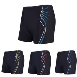 a868 Men's Plus Size Nylon High Waist High Elastic Sports Boxer Swimming Trunks Swimming 2XL 150-180 lbs / Sapphire Blue 10ea