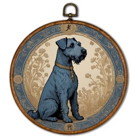 KSDUT Dog Wall Decor Art - Vintage Dog Pet Wall Art Canvas Frame Hanging Prints, Mid Century Modern Animals Round Wall Art Decor for Home Bedroom Decorations 10"x10", Gifts for Dog Lovers