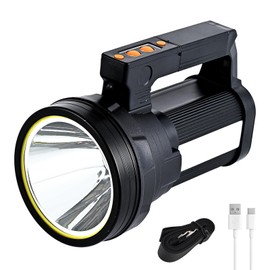 Rechargeable Spotlight Flashlight 15000 Lumen Handheld Spotlight 10800mah LED Big Searchlight Twin Side Flood Light for During Hurricane Emergency Outages Hunting Hiking Boating Camping Lantern