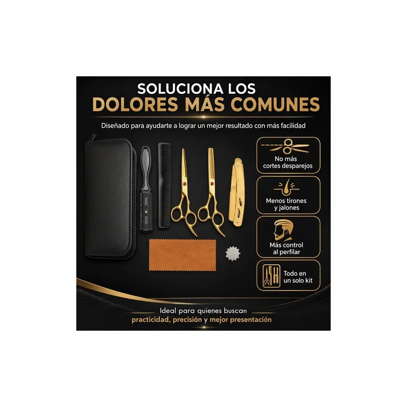 Tijeras Doradas De Barberia Y Kit 8 Pzas Cortar Cabello