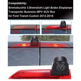 HD Brake Light Rear View Backup Camera Set with 7 Inch LCD Monitor, Transporter Waterproof Night Vision Car Roof Reversing Camera Replacement for Ford Transit Custom 2012-2016