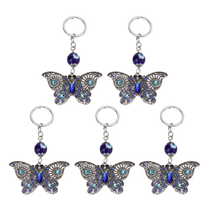 5Pcs Rhinestone Keychain Handcrafted Exquisite Beautiful Shiny Butterfly Shape Evil