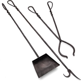 Kings County Tools 3-Piece Fireplace Tool Set - Hand Forged Iron Fireplace Tools with Extra Long 44” Fire Poker, 28” Tongs, and 36” Shovel - Fire Tools for Fireplaces, Fire Pits, or Woodstoves (Black)