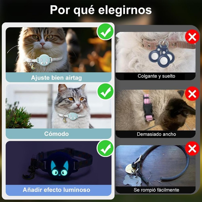 JESWO Collares para Gato, Airtag Cat Collar Holder, Ultra elástico