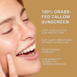 Beef Tallow Sunscreen SPF 50+, Grass Fed Beef Tallow for Face Sun Cream SPF 50,Body & Face Sunscreen for Dry Sensitive Skin, Lightweight, Non Greasy, Unscented, 60g