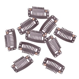 Richintol Wig Clips,32mm 9-Teeth I-Shape Extension Snap Clips for DIY Hair Sewing (10Pcs,Brown)