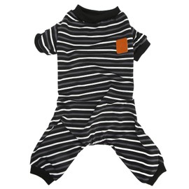 Dog Pajamas Warm 4 Legged High Collar Soft Stretchy Striped Puppy Jumpsuit Sleepwear for Home M
