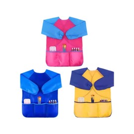 RNXSIB 3 x Children's Painting Apron Long Sleeve Rose Rhubarb Blue Size S with Velcro Fastener (2-8 Years), multicoloured