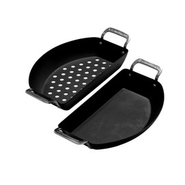 Kamado Joe KJ15124822 Karbon Steel Half-Moon Pan Set for Classic Joe and Big Joe Grills, Black