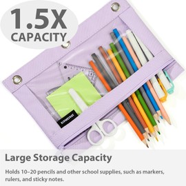 SPACEMATE Binder Pencil Pouch Case Box Bag for 3 Ring Binder School Supplies Girls Boys Kids, Clear Preppy Stuff Large Aesthetic Pen Organizer, Back to College Stationary, 1 Pack, Light Purple