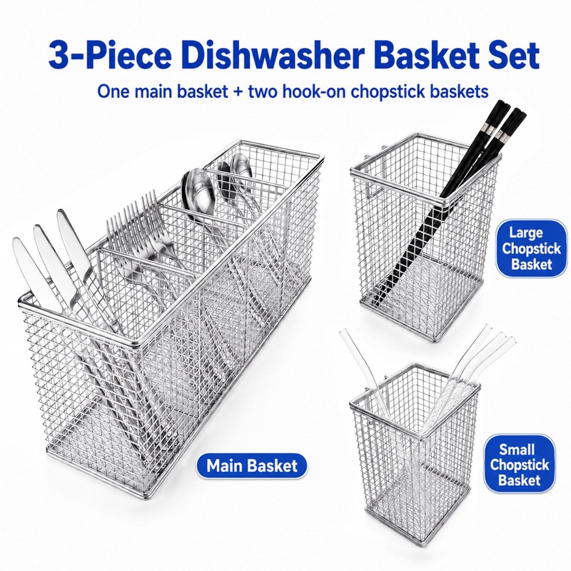 Dishwasher Silverware Basket - 304 Stainless Steel Utensil Organizer Set