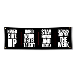 COIQIU 72x24Inch Motivational Gym Banner -Never Give Up with Brass Grommets - Perfect for Garage Gym Decor, Fitness Flags & Inspirational Workout Wall Art