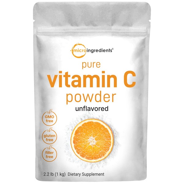 Micro Ingredients Pure Vitamin C Crystal Powder (Water Soluble Vitamin C 1000mg Per Serving), 1 KG (2.2 Pounds), Immune Vitamins and Strong Antioxidant, Pure Ascorbic Acid Powder Supplement