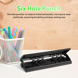 Lurrose 6 Hole Punch, Adjustable Paper Punch, Paper Puncher for Binder Notebook, A4/A5/B5 Size, Bible Size, Mini Size, with Horizontal Gauge, School, Kindergarten, Office