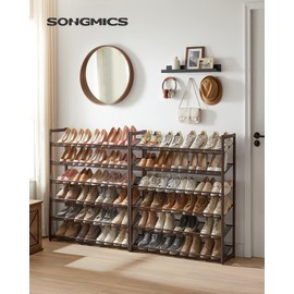 SONGMICS Shoe Rack, 12-Tier Shoe Organizer, Metal Rack for Garage, Set of 2, 6-Tier Stackable Shelf, with Adjustable Flat or Angled Shelves, Holds 48-60 Pairs, Bronze ULMR12A