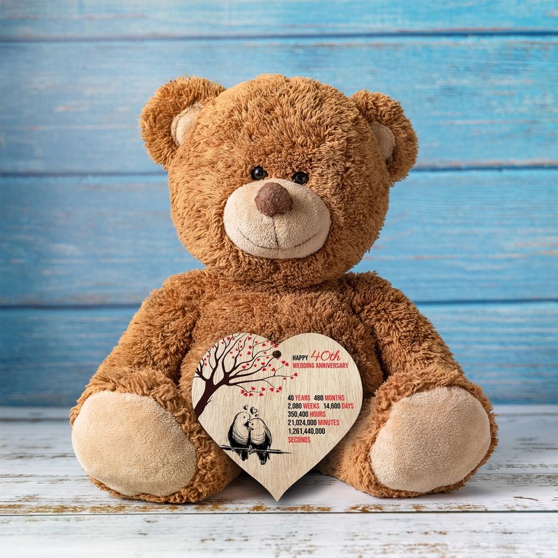 40th Wedding Anniversary Wooden Heart Plaque, Light Wood Sign Keepsake,