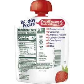 Buddy Fruits Pure Blended Fruit To Go Apple and Strawberry Applesauce | 100% Real Fruit | No Sugar, Non GMO, Vegan, Gluten Free, No Preservatives, Certified Kosher | 3.2oz Pouch 3 Pack