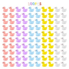FGen Mini Ducks Pack of 100 Colourful Resin Ducks Small Duck 1.5 x 1.7 cm Mini Figures Small 5 Colour Resin Ducks Miniature for Home Garden Aquarium Dollhouse Landscape Decoration DIY