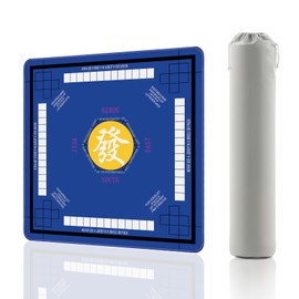 Mahjong Mat for Table with Rules, 31.5''x31.5'' American Mahjong Mat with Carrying Bag, Anti-Slip & Noise Reduction Gaming Mat for Mah Jongg, Poker, Card, Dominoes, Board & Tile Games (Blue)