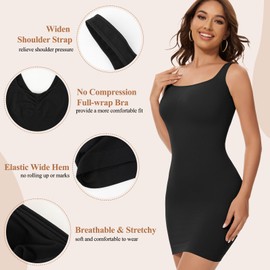 Joyshaper Women Full Slips Dresses Under Dress Shapewear Tummy Control Square Neck Shaping Mini Slips Body Shaper Black,M