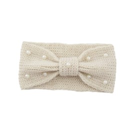 FOMIYES Warm Knit Woolen Headband Pearl Bowknot Crochet Hair Band for Women Headwrap