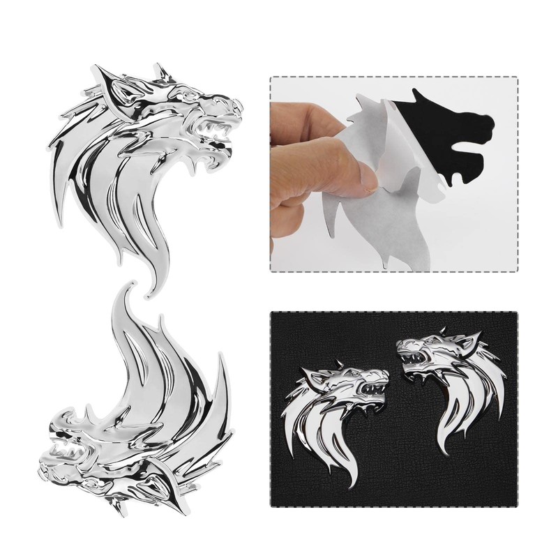 VGOL A Pair 3D Metal Wolf Head Car Stickers Wolf