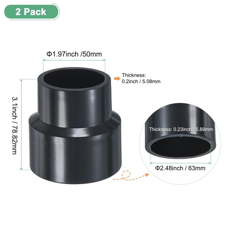M METERXITY 2-Pack UPVC Reducer Pipe Fitting, DN50x40 Reducing Coupling
