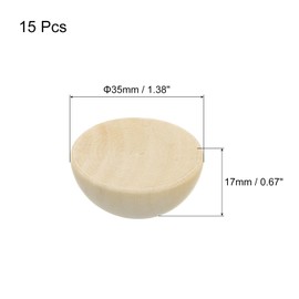 sourcing map 15Pcs Half Wood Beads, 35mm Unfinished Hemisphere Balls Round Natural Wooden Beads for DIY Crafting, Festival Ornaments