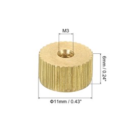 uxcell Knurled Thumb Nuts, 3Pcs M3 x D11mm x H6mm Brass Flat Head Blind Hole with Collar Flat Head Blind Hole Round Knobs Fasteners for 3D Printer Parts, Machine Tools