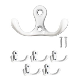 Fuxxer® 5 x Classic Double Hooks, Towel Hooks, 52 x 30 mm, Set of 5, White