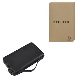 STILORD 'Sean' Men's Leather Wallet with Handle Large Wallet RFID Protection Wallet Vintage Leather Wallet Many Compartments Wrist Bag Genuine Leather, black