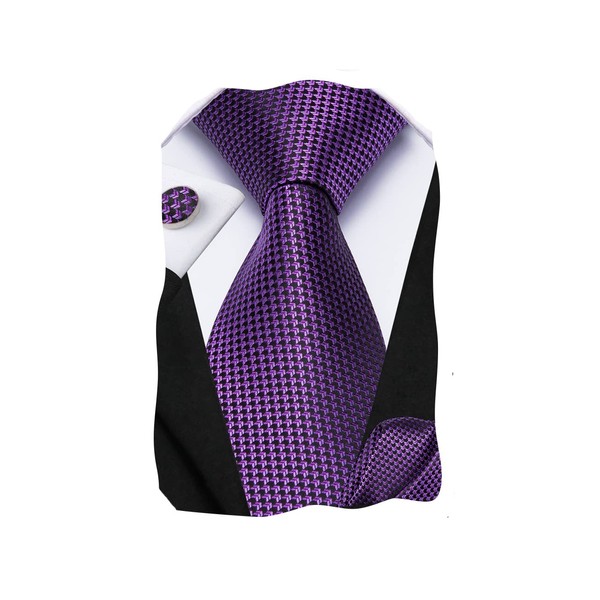 Dubulle Mens Purple Tie Set Silk Necktie and Pocket Square