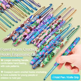 Coopay 12 Sizes Crochet Hooks Set with Case, Comfort & Sturdy Forest Crochet Hooks Ergonomic Soft Grip for Crocheting Yarn, Crochet Counter Track Stitches, Ideal Crochet Starter Kit for Crochet Lover