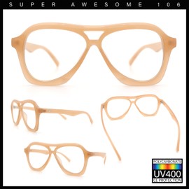 Womens Boyfriend Large Retro Vintage Style Thick Plastic Racer Sunglasses Peach - Clear