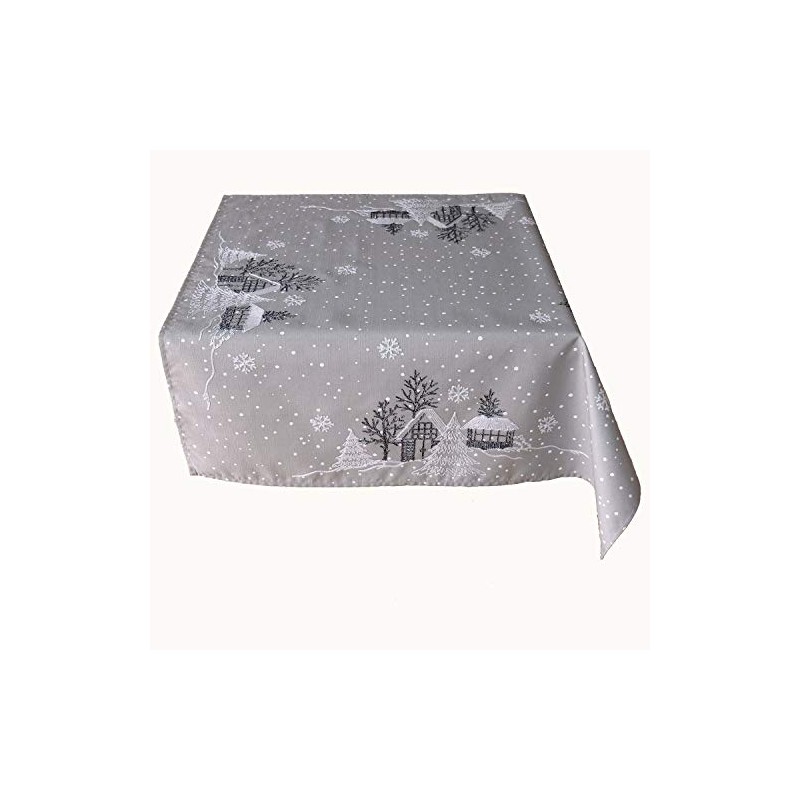 Raebel OHG Table Runner Embroidery Winter Village Fir Christmas White