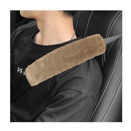 povtii 2PCS Car Seat Belt Cover Pad, Soft Auto Seatbelt Protector for a More Comfortable Driving, Fluffy Plush Seatbelt Shoulder Pad for All Vehicles and Backpack, Car Accessories (Khaki)