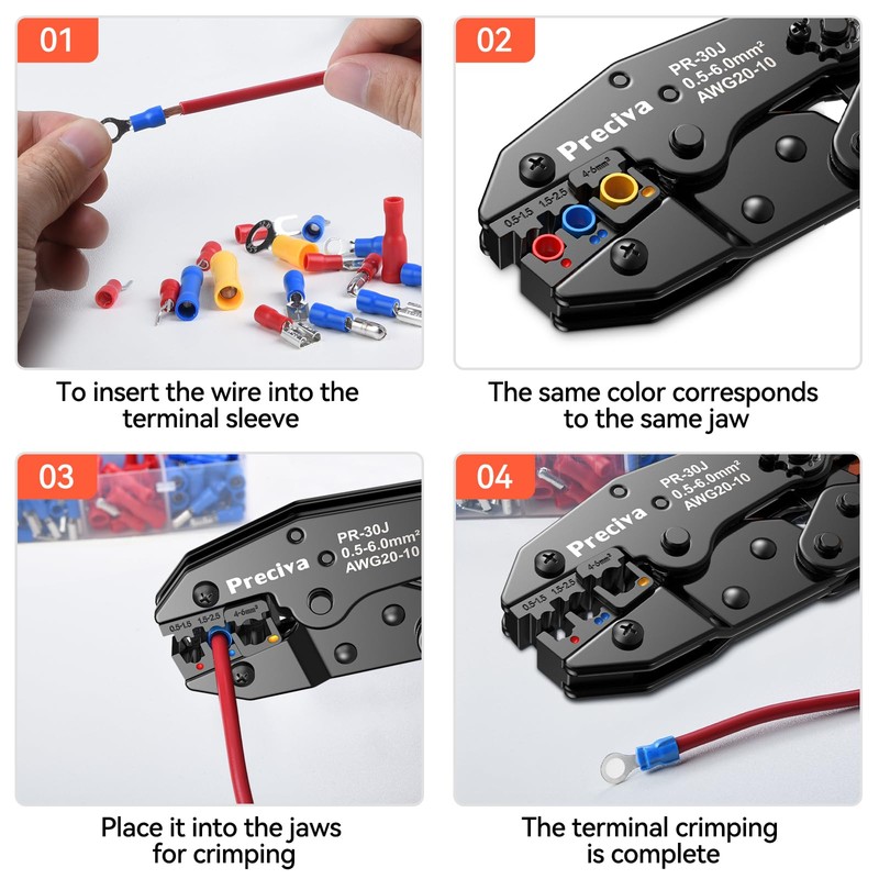 Preciva Crimping Tool Kit for Insulated Wire Connectors, AWG20-10 Ratcheting