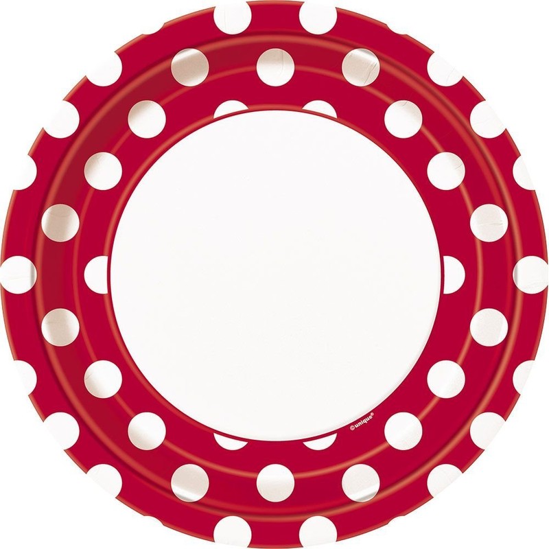 Unique Party 37495 - 23cm Red Polka Dot Party Plates,
