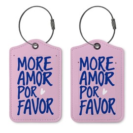 ZFQ 2 Pack Luggage Tags for Suitcases,Pink Preppy Girly Travel Suitcase Tags,Love Gifts,Traveling Accessories,Baggage Tag Label with Steel Loop,Teen Girl Gifts,More Amor Por Favor